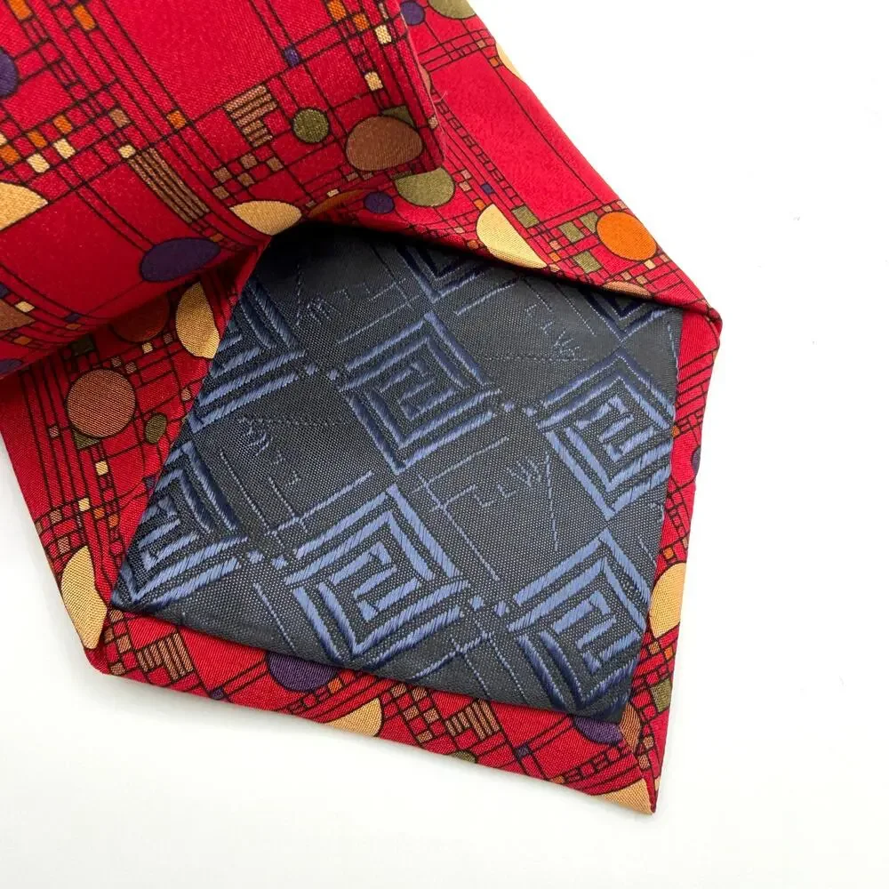 Vintage 90s Frank Lloyd Wright Red 100% Silk Confetti Coonley Playhouse Tie